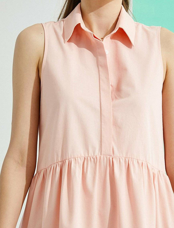 20027 Shirt Collar Cotton Dress - Salmon