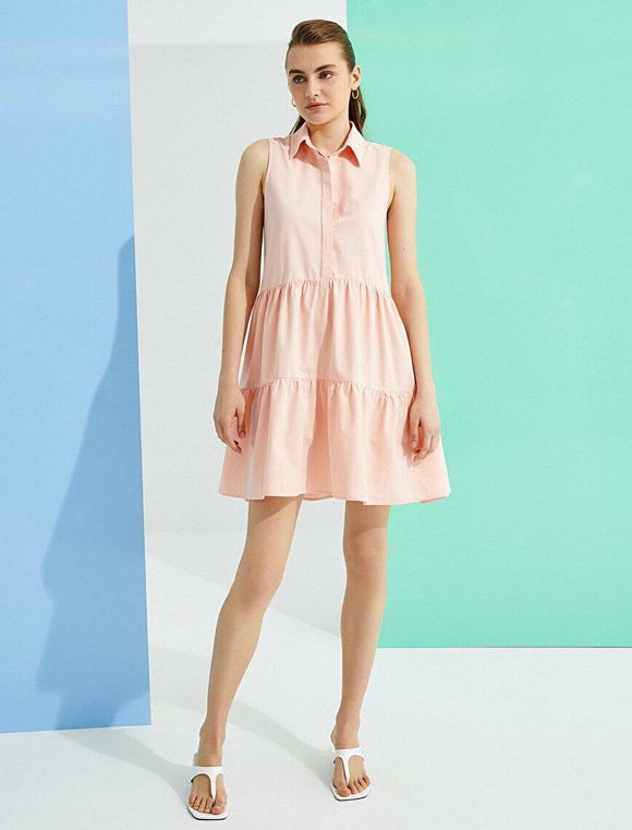 20027 Shirt Collar Cotton Dress - Salmon
