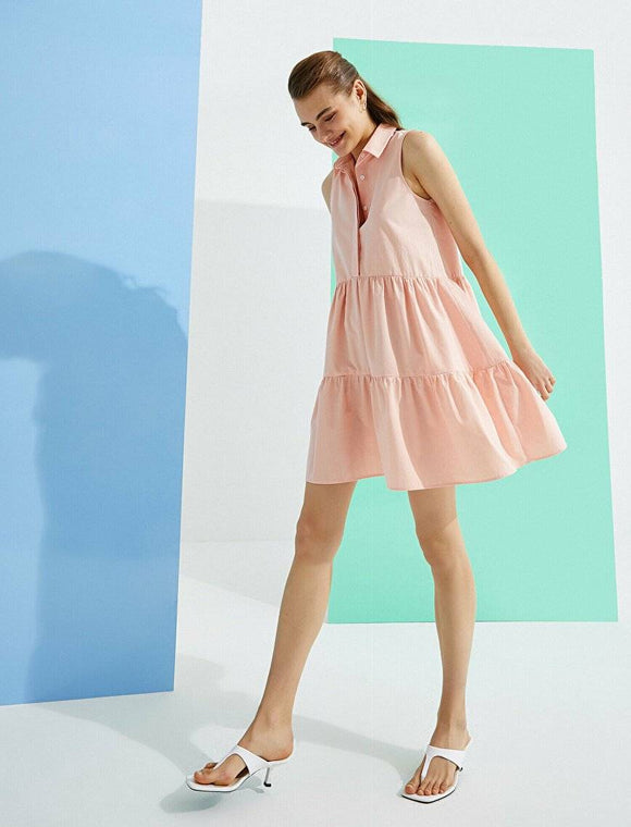 20027 Shirt Collar Cotton Dress - Salmon