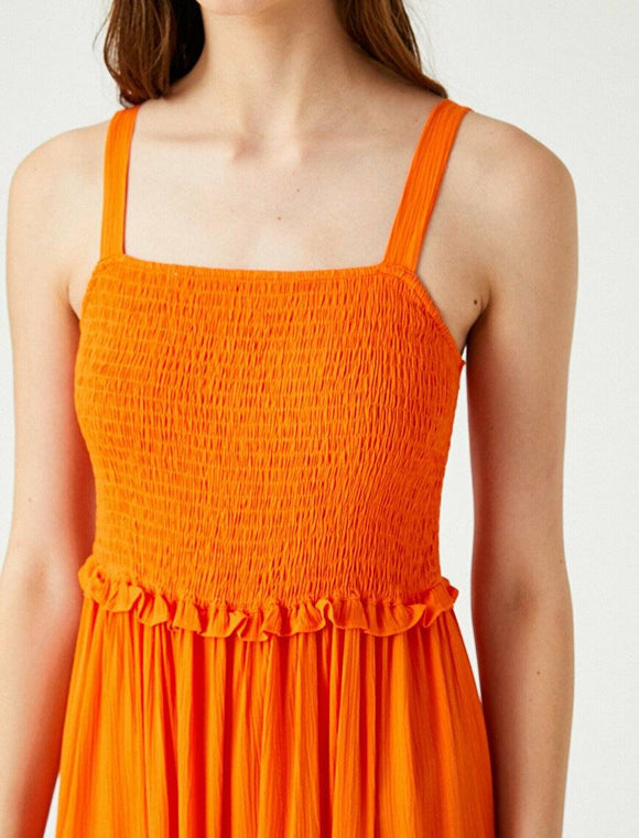 20032 Shirred Strap Dress - Orange