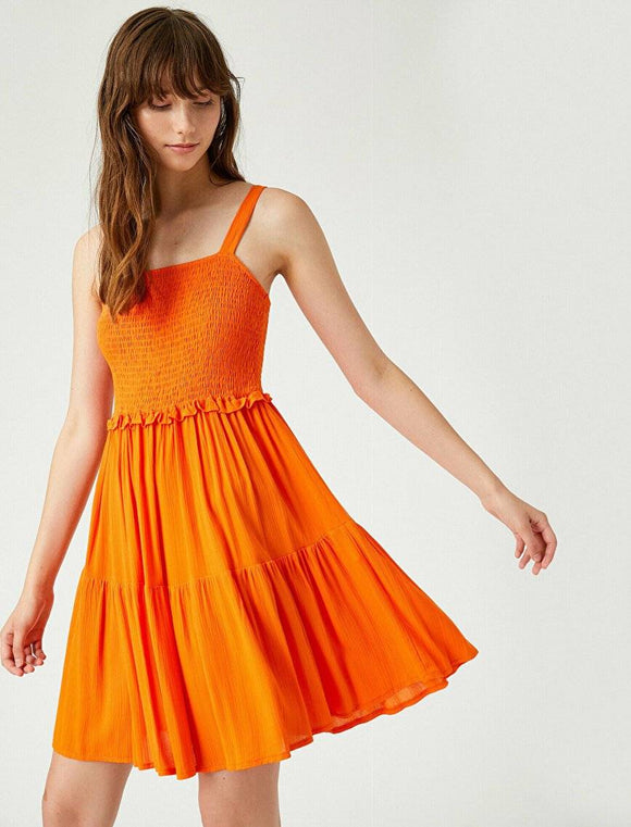 20032 Shirred Strap Dress - Orange