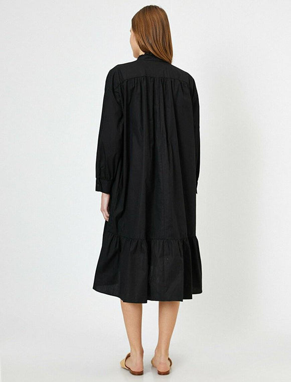 20037 High Collar Cotton Dress - Black