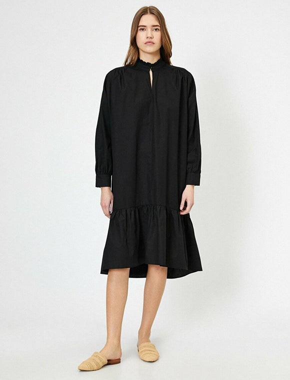 20037 High Collar Cotton Dress - Black