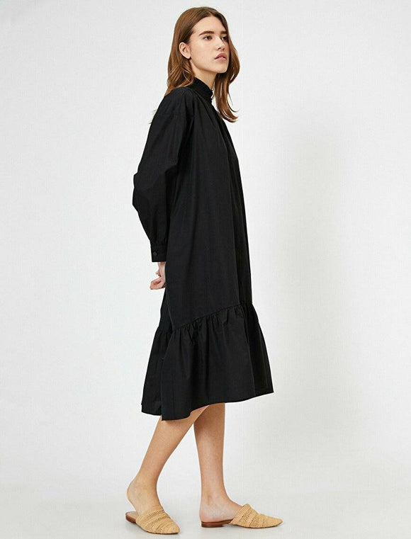 20037 High Collar Cotton Dress - Black
