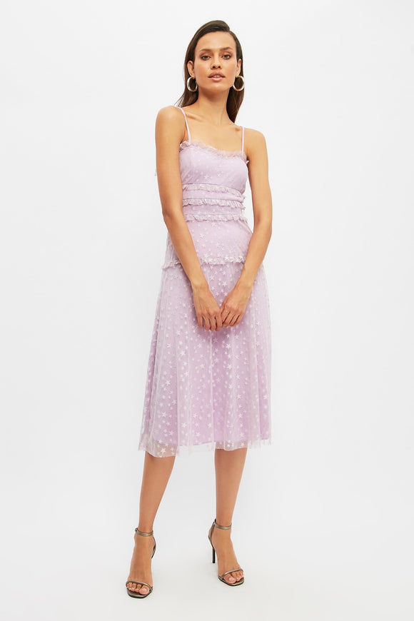 20522b Lilac Ruffle Star Printed Tulle Dress