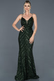  Emerald Green Long Sequined Rope Strap Fish Evening Dress ABU892 