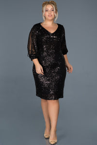 16968 black sequined tulle sleeve dress