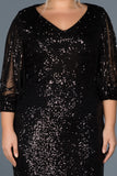 16968 black sequined tulle sleeve dress