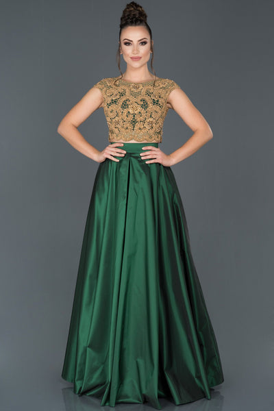 slim fit dress slacks Green Sequin Feather Gold Rhinestones Mermaid Prom Dress main image 0