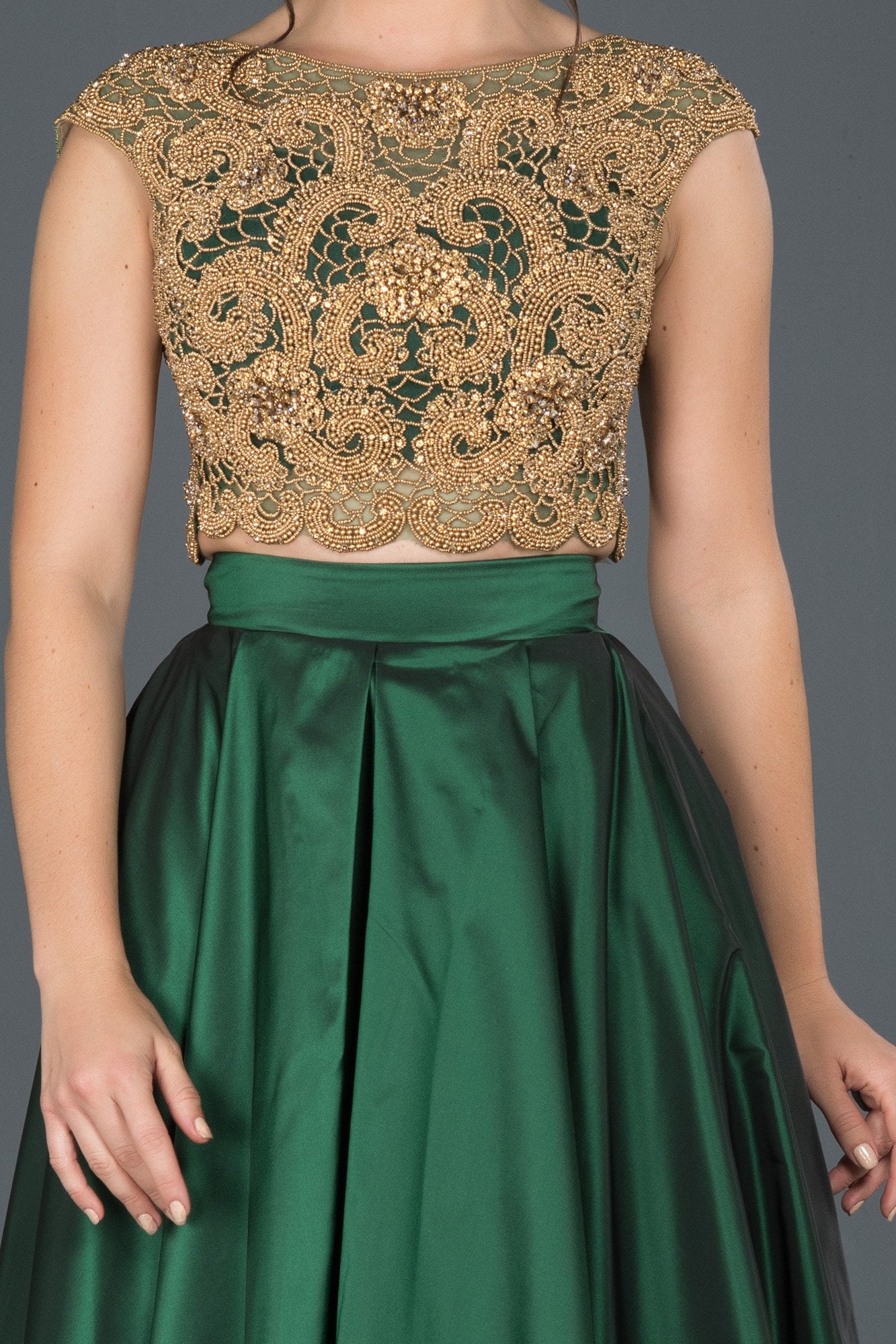 87015813 Emerald Green-Gold Two Piece Evening Dress | AMP 87015813 Emerald Green-Gold Two Piece Evening Dress | AMP