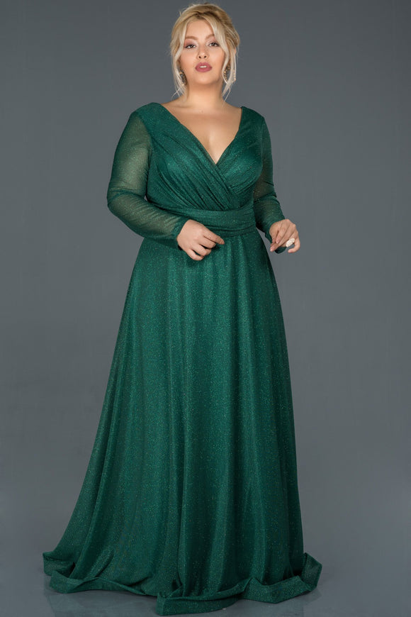 14000 Emerald Green Silvery Draped Waist Dress