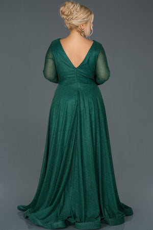 14000b Emerald Green Silvery Draped Waist Dress