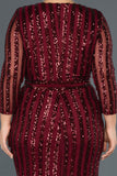 14646 burgundy sequins wrap slit dress