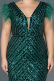  Emerald Green Sequins Embroidered Otrişli Plus Size Evening Dress ABU1044 