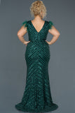  Emerald Green Sequins Embroidered Otrişli Plus Size Evening Dress ABU1044 