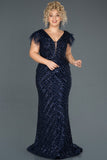  Navy Blue Sequins Embroidered Otris Large Size Evening Dress ABU1044 