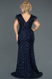  Navy Blue Sequins Embroidered Otris Large Size Evening Dress ABU1044 