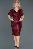  Burgundy Sequined Sequined Plus Size Evening Dress ABK686 