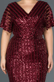  Burgundy Sequined Sequined Plus Size Evening Dress ABK686 