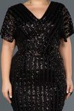  Black Sequined Sequined Plus Size Evening Dress ABK686 