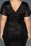  Black Sequined Sequined Plus Size Evening Dress ABK686 
