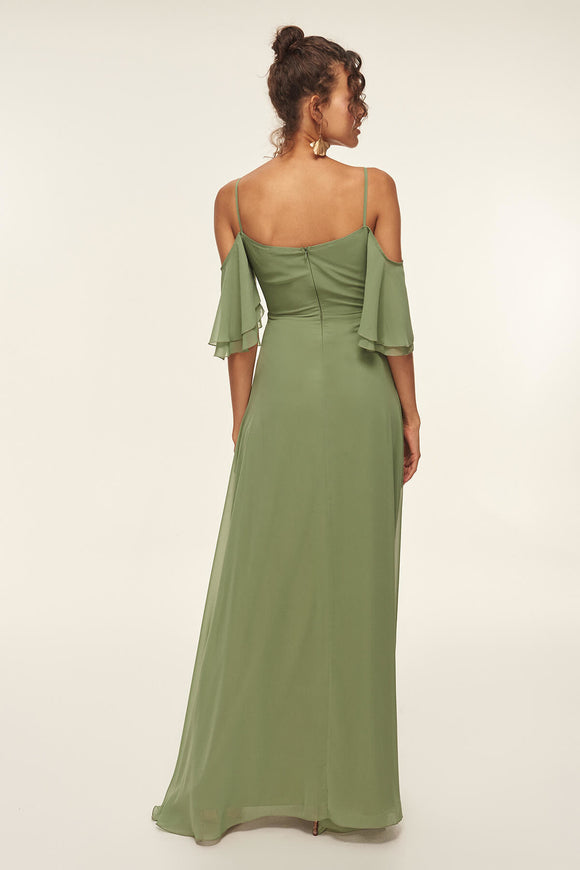 1310606 Green Off-Shoulder Ruffle Dress