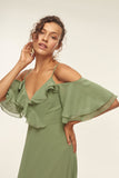 1310606 Green Off-Shoulder Ruffle Dress