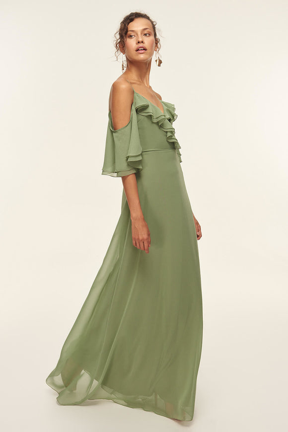 1310606 Green Off-Shoulder Ruffle Dress