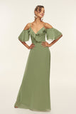 1310606 Green Off-Shoulder Ruffle Dress