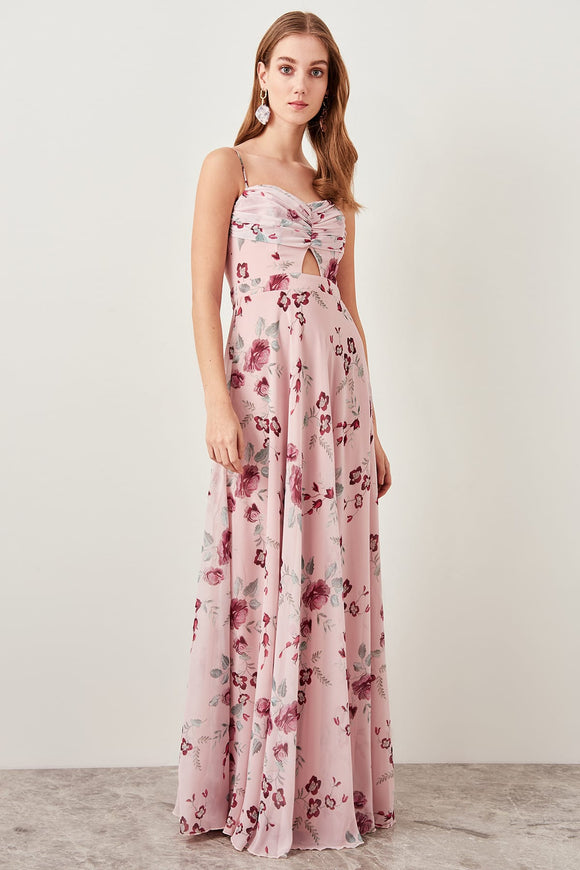 1310563b Multi Colour Floral Cutout Strap Dress