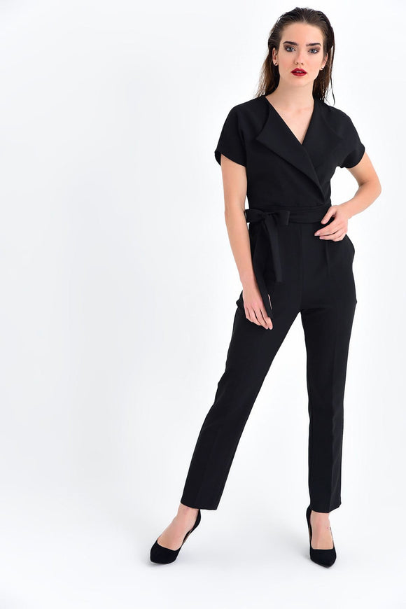 16157 black tie waist jumpsuit
