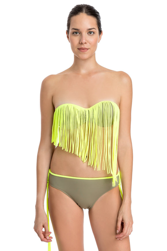 6110036 Green Strapless Tasseled Bikini Set