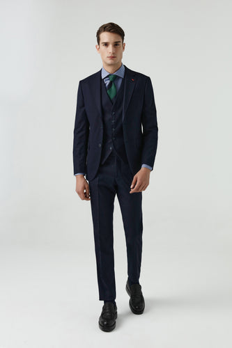 2410151b Navy Plain Slim Fit 3 Piece Suit