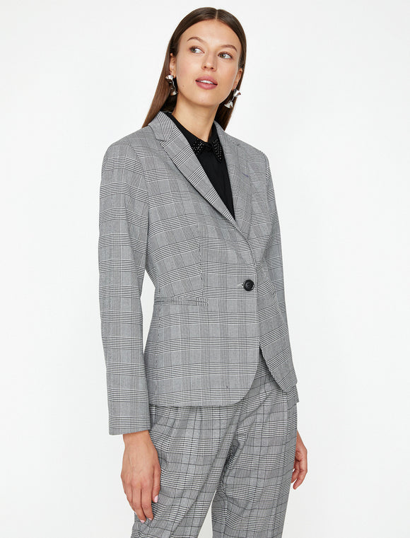 1565 Black Check One Button Jacket