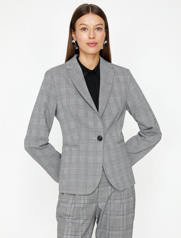 1565 Black Check One Button Jacket