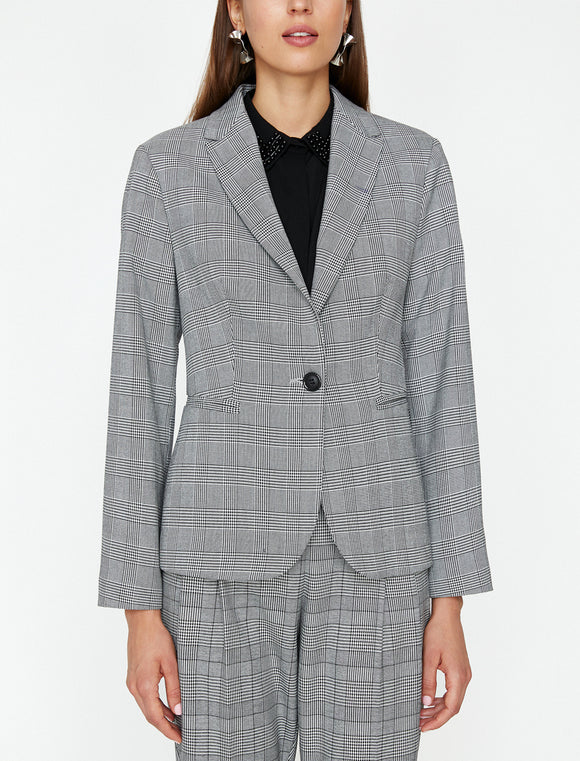 1565 Black Check One Button Jacket