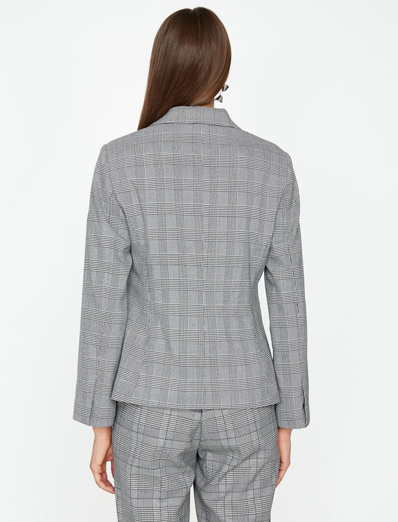 1565 Black Check One Button Jacket