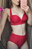 15918 red high waist bikini suit