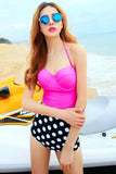 6110024 Black-Pink Polka Dot High Waist Bikini Set