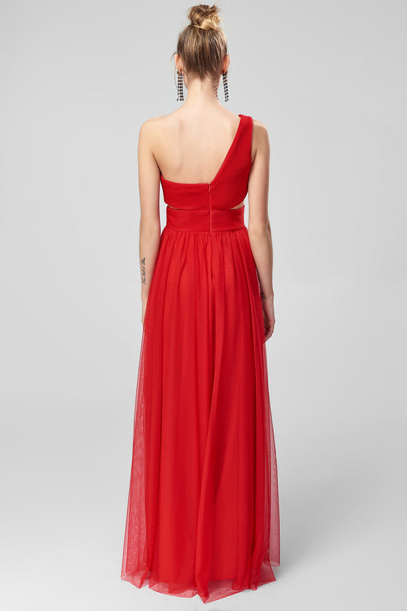 1310680 Red One Shoulder Cutout Dress