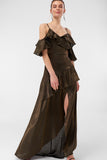 1310355 Bronze Off-Shoulder Ruffle Dress
