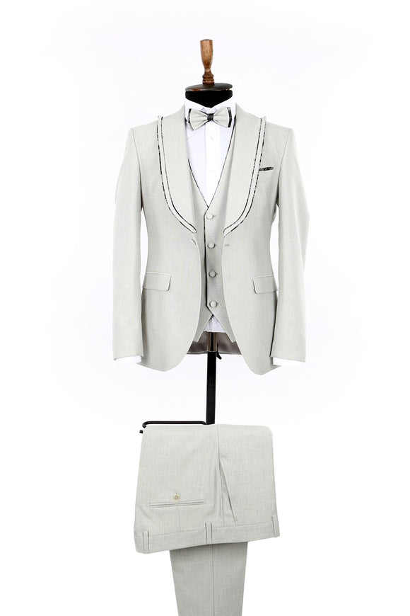 20154 Grey Slim Fit 3 Piece Tuxedo Suit