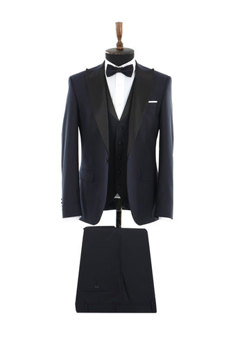 20167 Navy Blue Slim Fit 3 Piece Tuxedo Suit