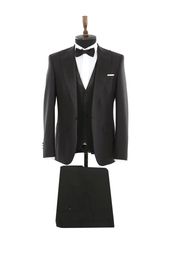 20166 Black Slim Fit 3 Piece Tuxedo Suit