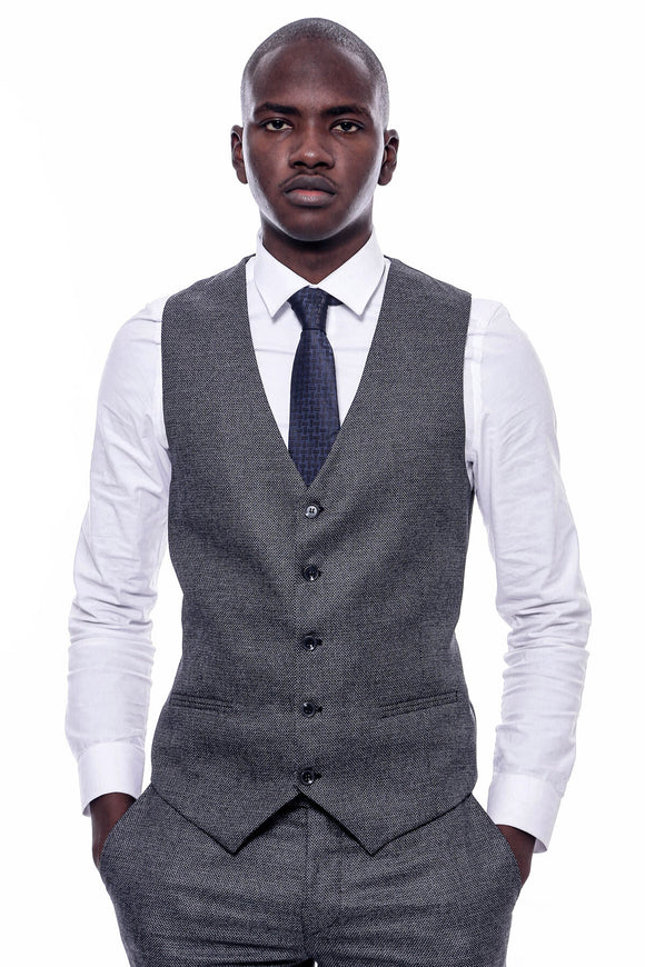 2410152b Grey-Navy 3 Piece Combine Suit