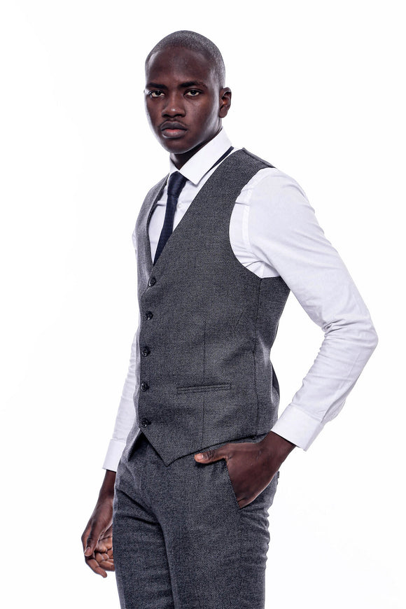 2410152b Grey-Navy 3 Piece Combine Suit