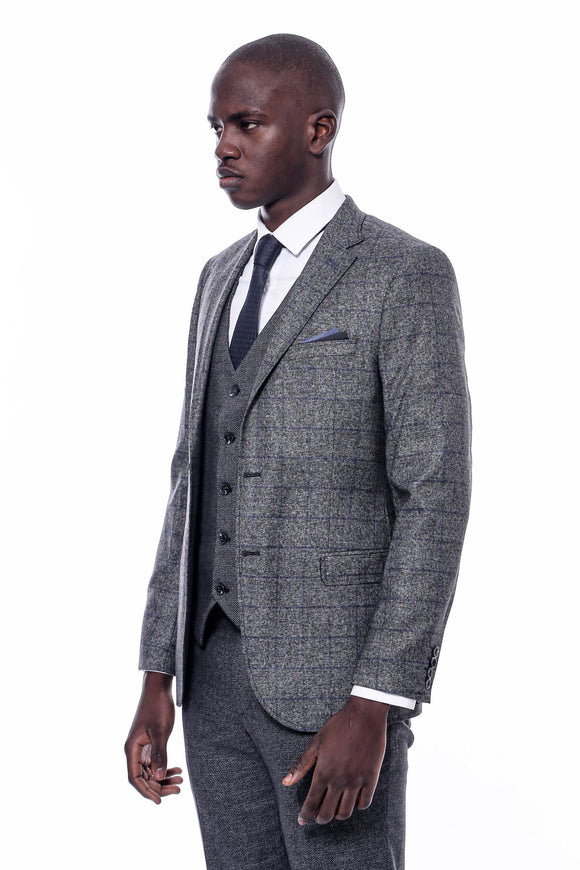 2410152b Grey-Navy 3 Piece Combine Suit