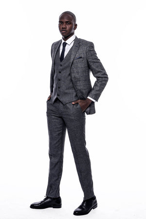 2410152b Grey-Navy 3 Piece Combine Suit