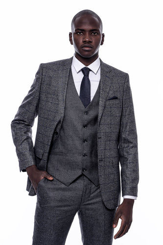 2410152b Grey-Navy 3 Piece Combine Suit