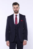 42921b Navy Blue Self-Patterned Waistcoat Suit